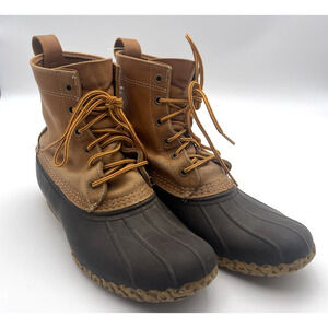 LL Bean Duck Boots Women Size 9 Shoes Brown Leather Rubber Toe Low 8" Tie